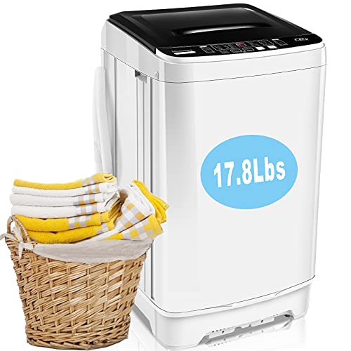 Portable Washer Nictemaw 17.8Lbs Capacity Full-Automatic Washer Machine 1.9 Cu.ft 2 in 1 Compact Laundry Washer with Drain Pump/10 Programs 8 Water Level Selections/LED Display Washer and Dryer Combo for Home,Apartment, Camping