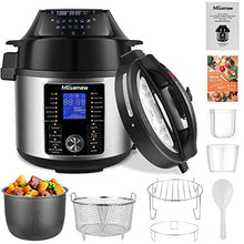 Load image into Gallery viewer, Nictemaw Pressure Cooker and Air Fryer Combos 6Qt, Multi-functional 17-IN-1 Pressure Rice Cooker &amp;12-IN-1 Air Fryer 1500W with Two Detachable Lids, Two LCD Digital Control Panels, Free Recipe Book
