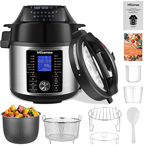 Nictemaw Pressure Cooker and Air Fryer Combos 6Qt, Multi-functional 17-IN-1 Pressure Rice Cooker &12-IN-1 Air Fryer 1500W with Two Detachable Lids, Two LCD Digital Control Panels, Free Recipe Book