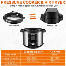 Load image into Gallery viewer, Nictemaw Pressure Cooker and Air Fryer Combos 6Qt, Multi-functional 17-IN-1 Pressure Rice Cooker &amp;12-IN-1 Air Fryer 1500W with Two Detachable Lids, Two LCD Digital Control Panels, Free Recipe Book
